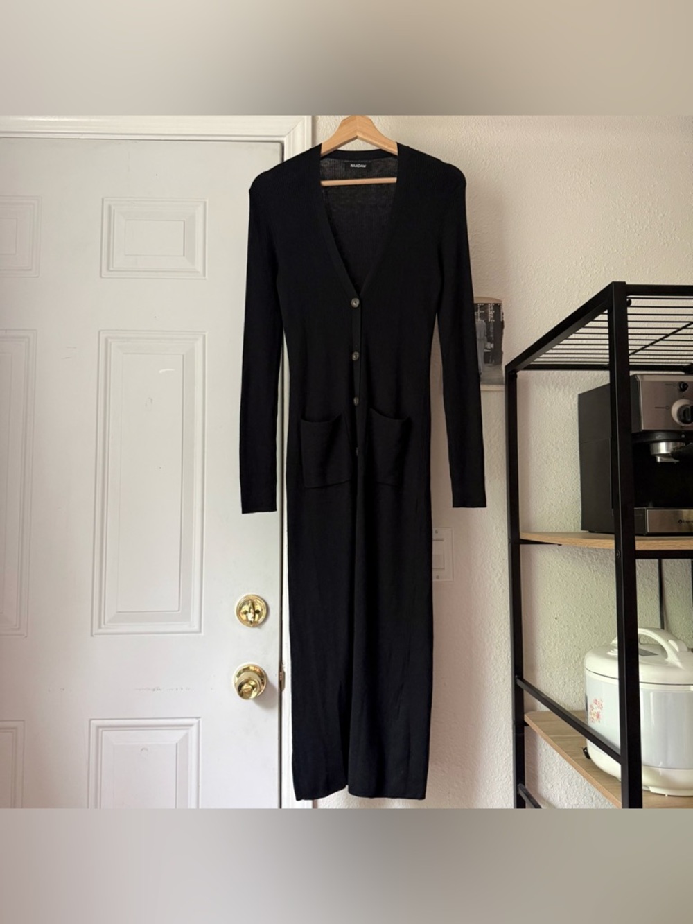 NAADAM black silk cashmere blend rib ribbed bodycon button up midi sweater dress